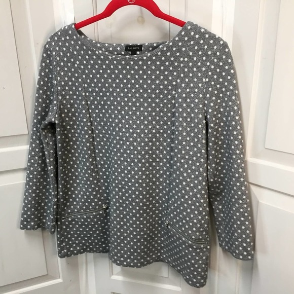 Talbots Gray & White Polka Dot Top w/ Silver Metallic Sparkle - Picture 9 of 16
